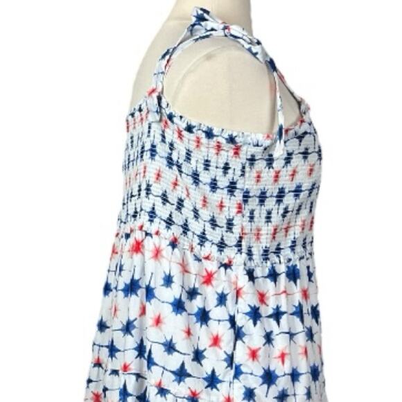 J. Crew Dress Smocked Tie Sleeves Sundress Red Blue Stars Women’s Plus Size 2X - Picture 9 of 14